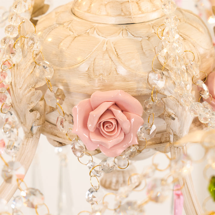 Chandelier à 5 lumières avec cristal en forme de rose traditionnelle française pour salon 