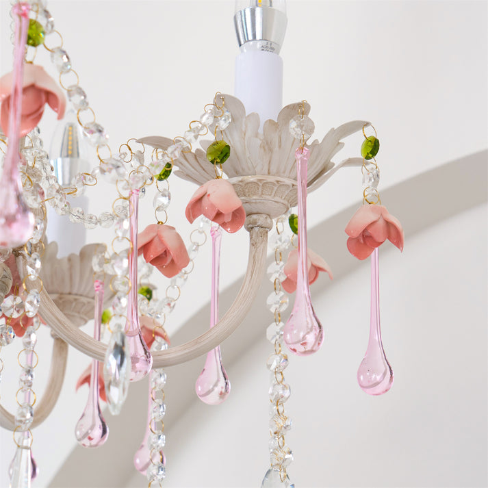 Chandelier à 5 lumières avec cristal en forme de rose traditionnelle française pour salon 