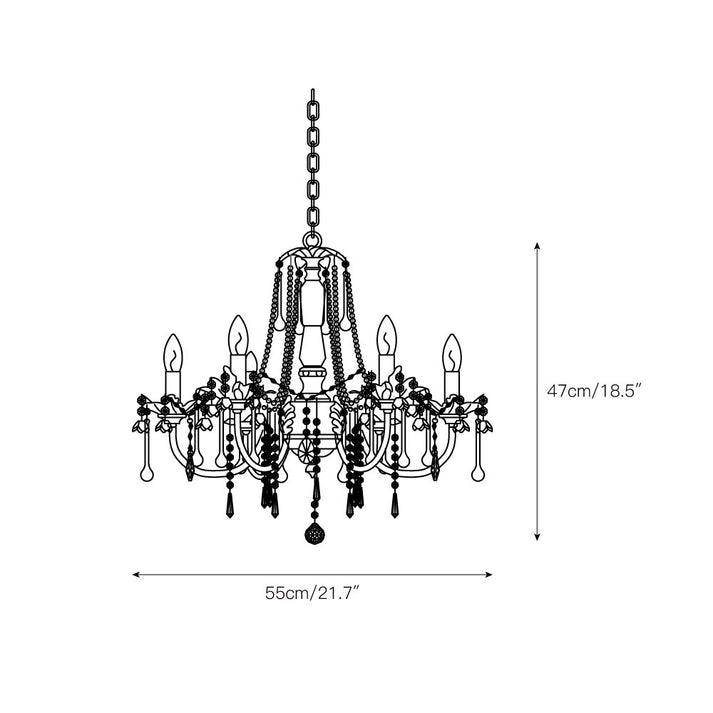 Chandelier à 5 lumières avec cristal en forme de rose traditionnelle française pour salon 