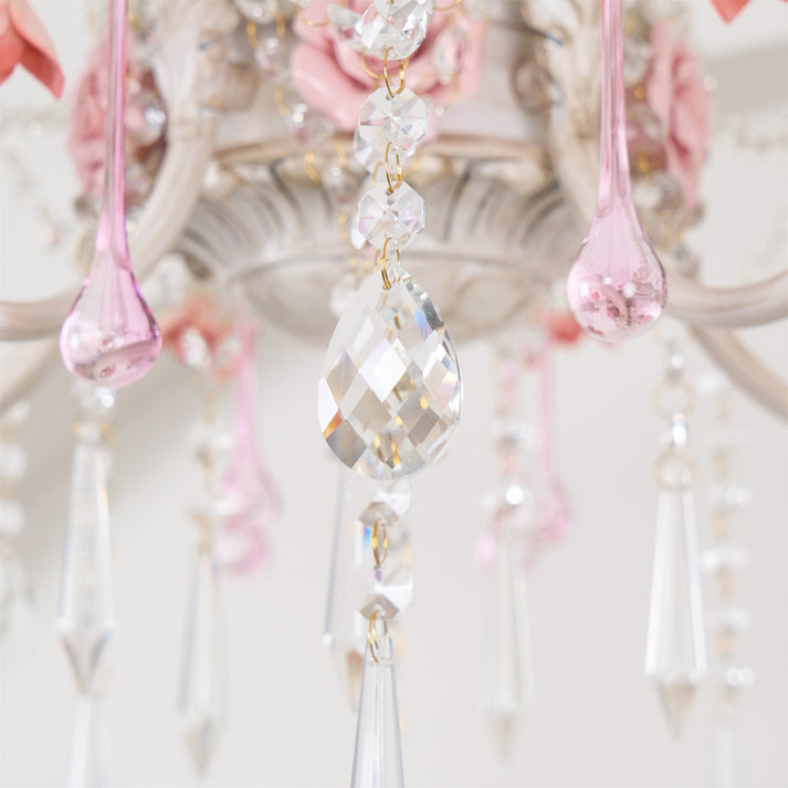 Chandelier à 5 lumières avec cristal en forme de rose traditionnelle française pour salon 