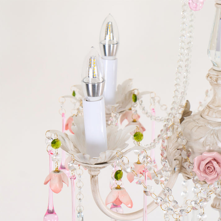 Chandelier à 5 lumières avec cristal en forme de rose traditionnelle française pour salon 