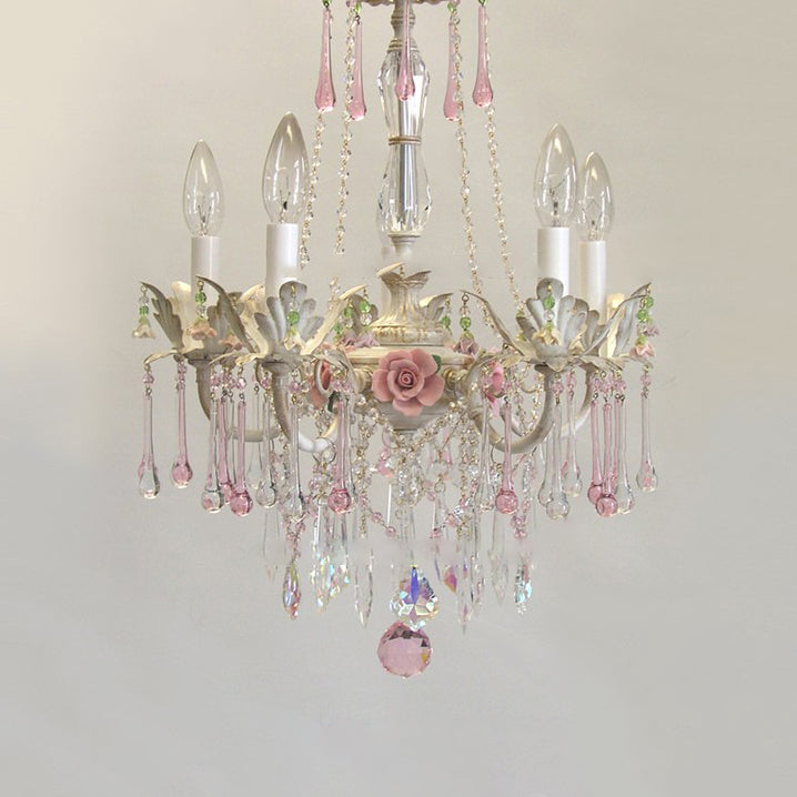 Chandelier à 5 lumières avec cristal en forme de rose traditionnelle française pour salon 