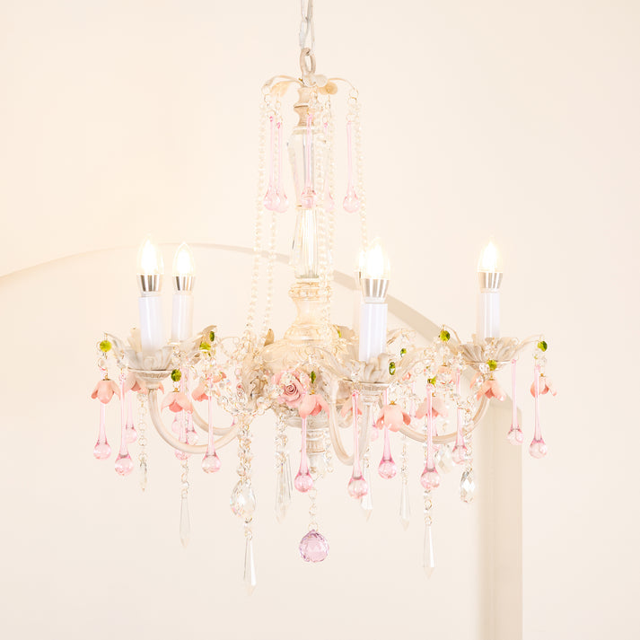 Chandelier à 5 lumières avec cristal en forme de rose traditionnelle française pour salon 