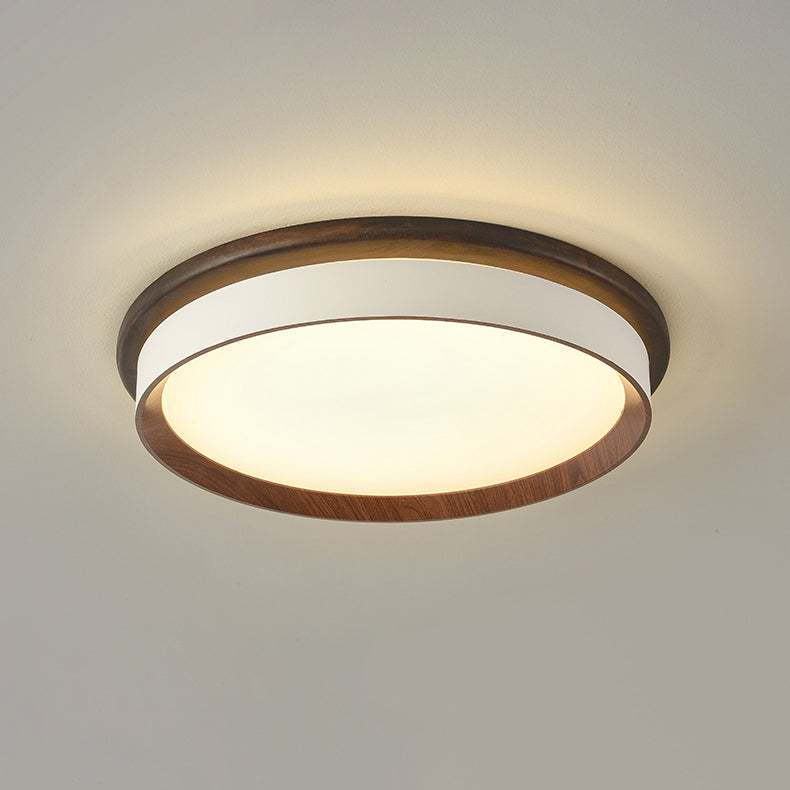 Plafonnier LED rond géométrique minimaliste moderne en acrylique et grain de bois pour chambre 