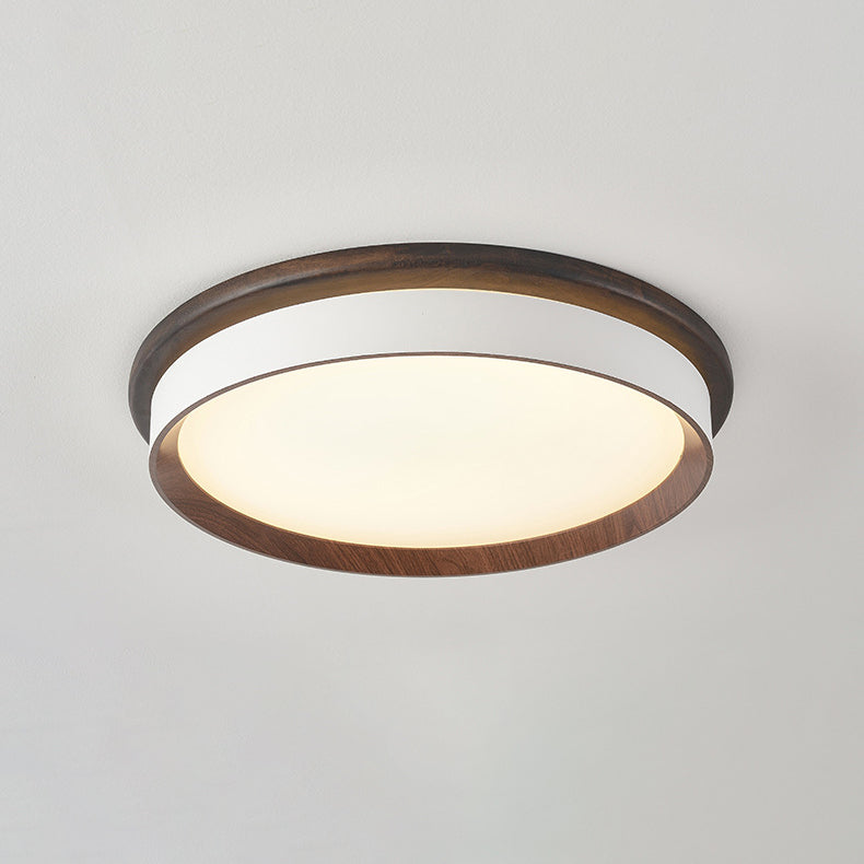 Plafonnier LED rond géométrique minimaliste moderne en acrylique et grain de bois pour chambre 