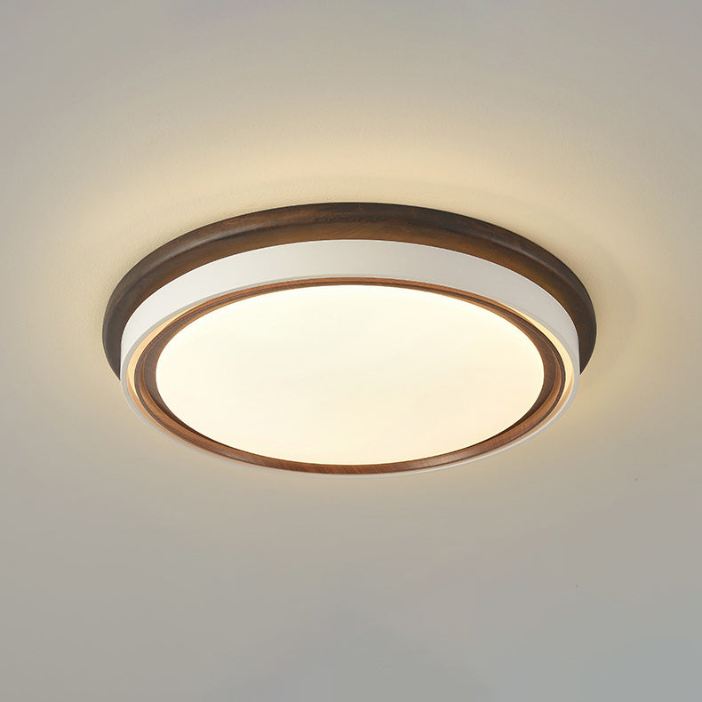 Plafonnier LED rond géométrique minimaliste moderne en acrylique et grain de bois pour chambre 