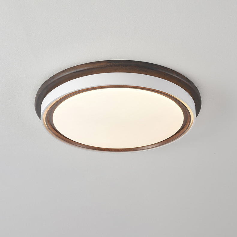Plafonnier LED rond géométrique minimaliste moderne en acrylique et grain de bois pour chambre 