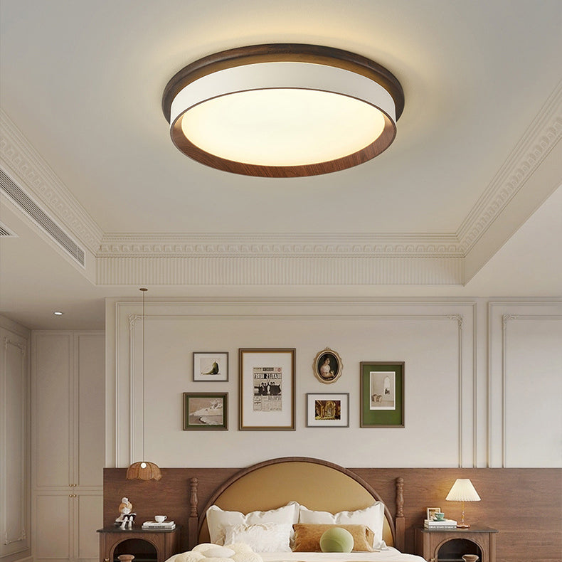 Luz de techo LED empotrada redonda geométrica minimalista moderna de acrílico con acabado de madera para dormitorio 