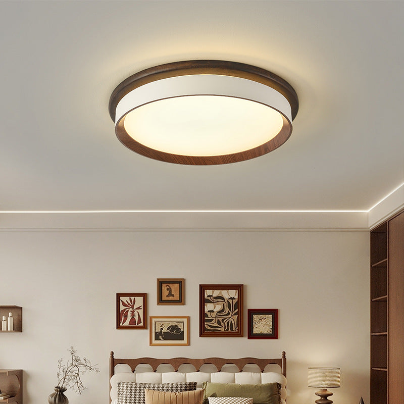 Plafonnier LED rond géométrique minimaliste moderne en acrylique et grain de bois pour chambre 