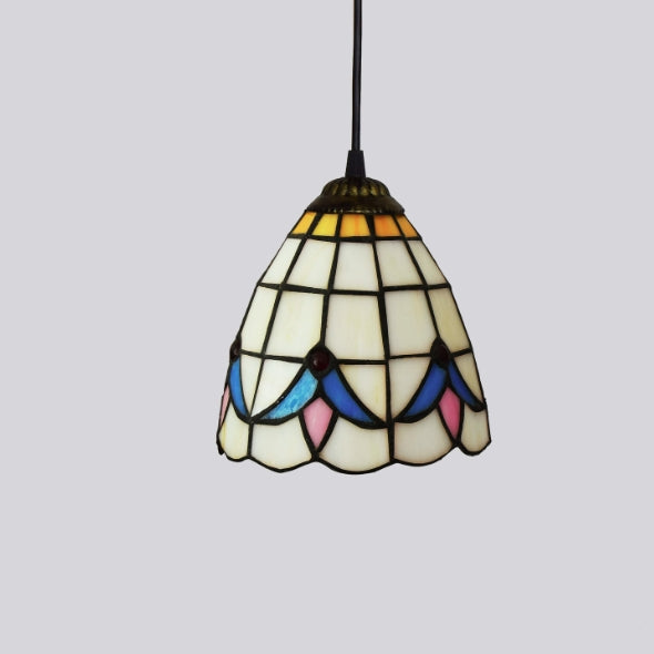 Lustre suspendu rond en fer avec vitrail de fleur de magnolia traditionnel Tiffany à 1 lumière pour salon 