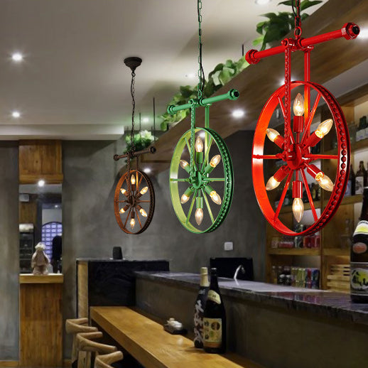 Chandelier contemporain industriel antique en fer avec abat-jour à roues 6 lumières pour salle à manger 