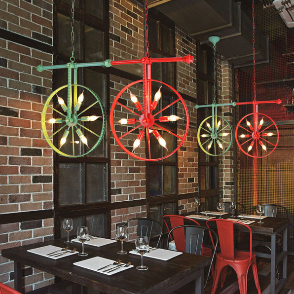 Chandelier contemporain industriel antique en fer avec abat-jour à roues 6 lumières pour salle à manger 