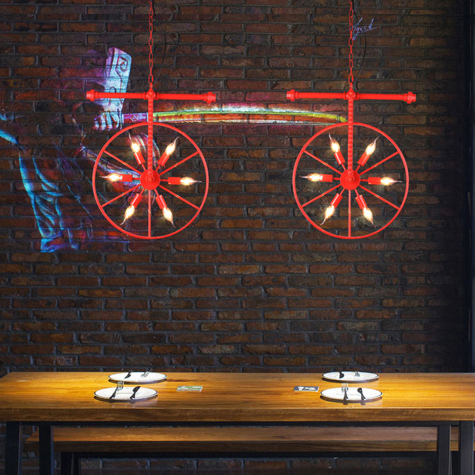 Chandelier contemporain industriel antique en fer avec abat-jour à roues 6 lumières pour salle à manger 