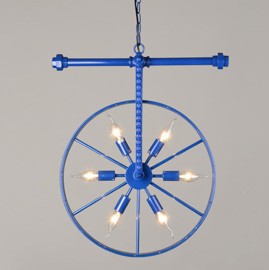 Chandelier contemporain industriel antique en fer avec abat-jour à roues 6 lumières pour salle à manger 