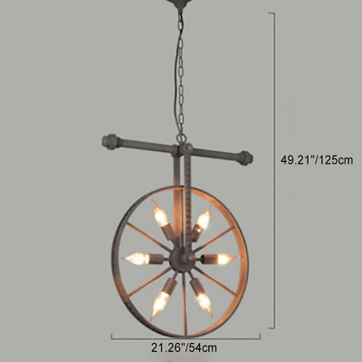 Chandelier contemporain industriel antique en fer avec abat-jour à roues 6 lumières pour salle à manger 