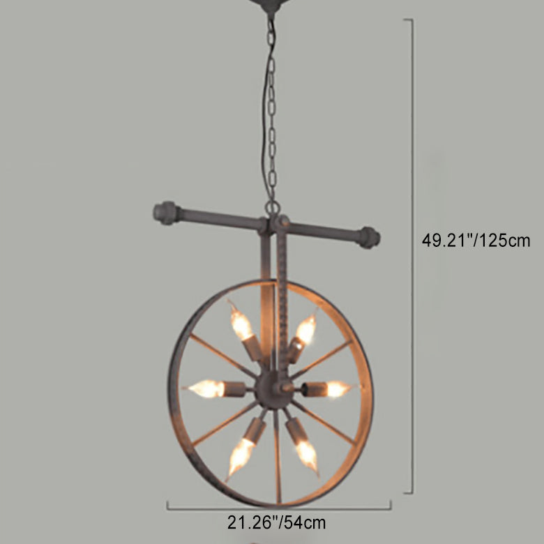 Chandelier contemporain industriel antique en fer avec abat-jour à roues 6 lumières pour salle à manger 