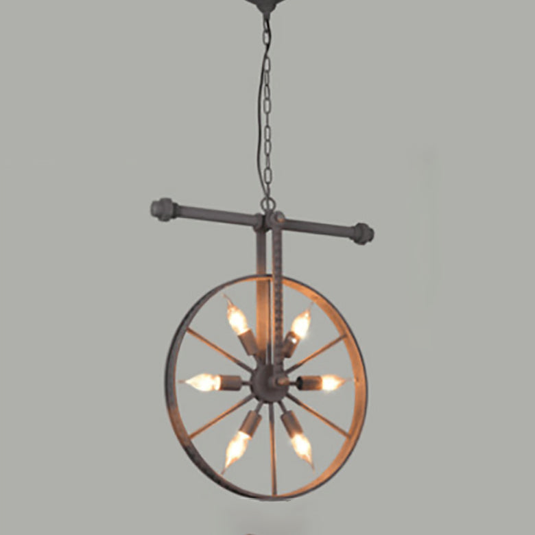 Chandelier contemporain industriel antique en fer avec abat-jour à roues 6 lumières pour salle à manger 