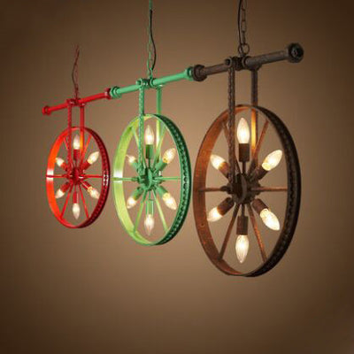 Chandelier contemporain industriel antique en fer avec abat-jour à roues 6 lumières pour salle à manger 