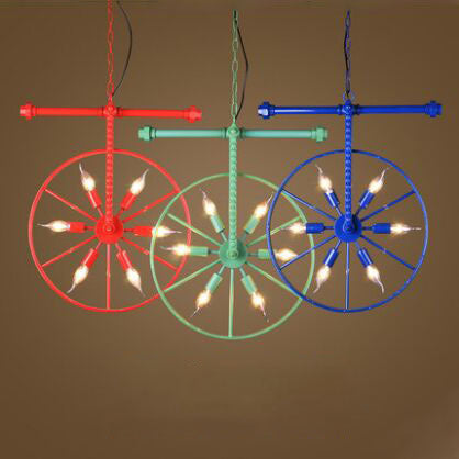 Chandelier contemporain industriel antique en fer avec abat-jour à roues 6 lumières pour salle à manger 