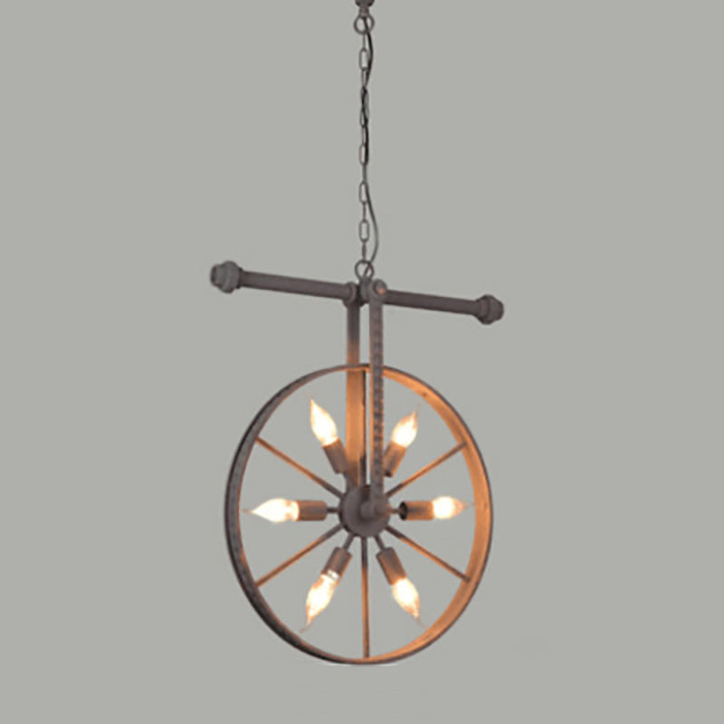 Chandelier contemporain industriel antique en fer avec abat-jour à roues 6 lumières pour salle à manger 