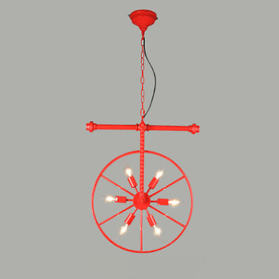 Chandelier contemporain industriel antique en fer avec abat-jour à roues 6 lumières pour salle à manger 