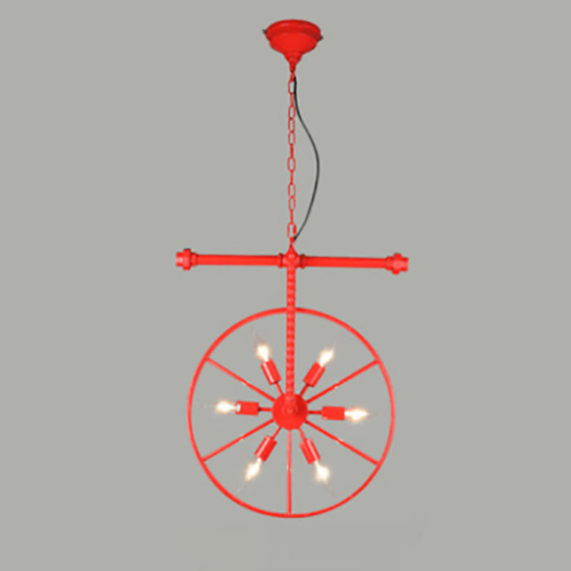 Chandelier contemporain industriel antique en fer avec abat-jour à roues 6 lumières pour salle à manger 