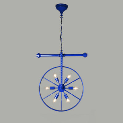 Chandelier contemporain industriel antique en fer avec abat-jour à roues 6 lumières pour salle à manger 