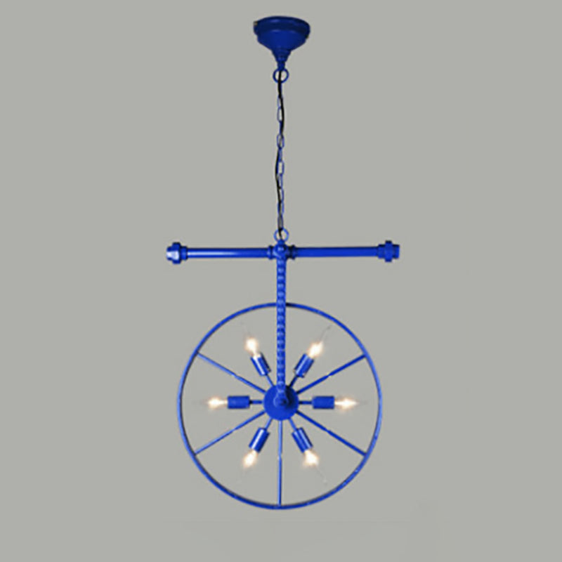 Chandelier contemporain industriel antique en fer avec abat-jour à roues 6 lumières pour salle à manger 
