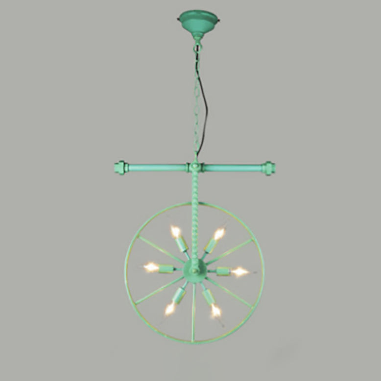 Chandelier contemporain industriel antique en fer avec abat-jour à roues 6 lumières pour salle à manger 