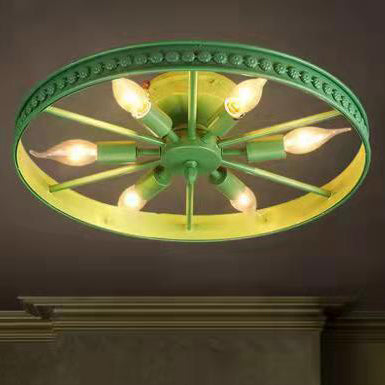 Plafonnier contemporain industriel antique en fer avec abat-jour en roue à 6 lumières pour salle à manger 