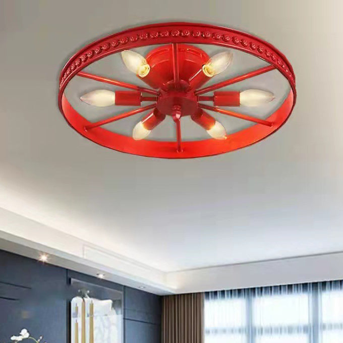 Plafonnier contemporain industriel antique en fer avec abat-jour en roue à 6 lumières pour salle à manger 