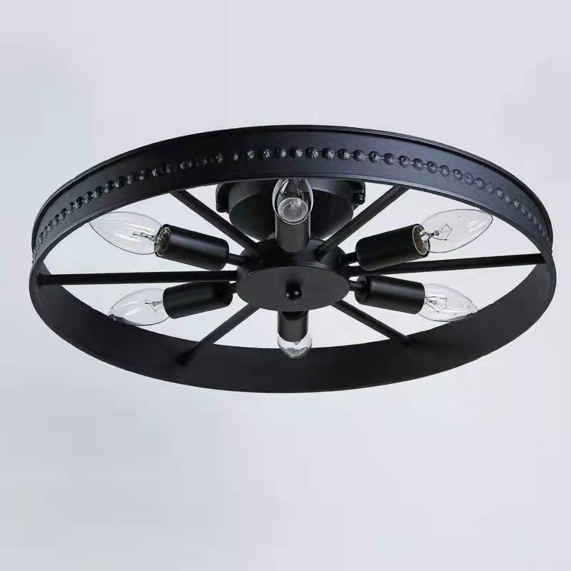 Plafonnier contemporain industriel antique en fer avec abat-jour en roue à 6 lumières pour salle à manger 