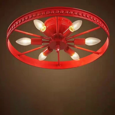 Plafonnier contemporain industriel antique en fer avec abat-jour en roue à 6 lumières pour salle à manger 