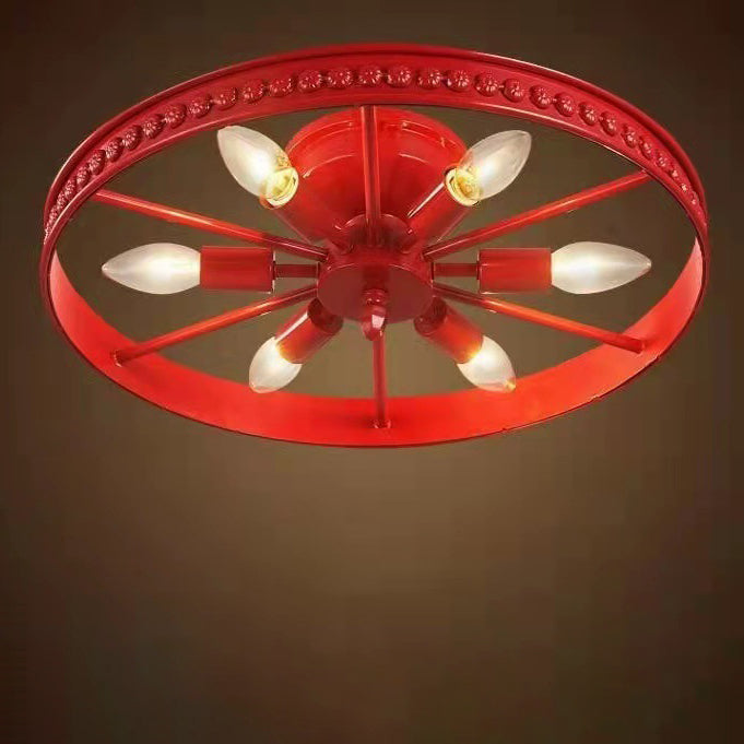Plafonnier contemporain industriel antique en fer avec abat-jour en roue à 6 lumières pour salle à manger 