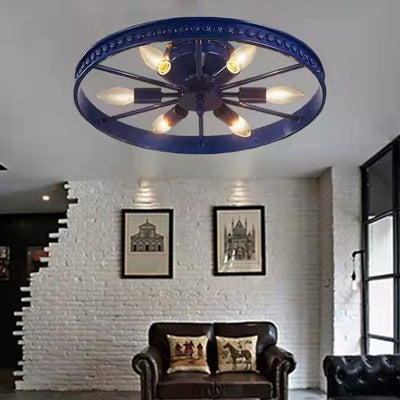 Plafonnier contemporain industriel antique en fer avec abat-jour en roue à 6 lumières pour salle à manger 
