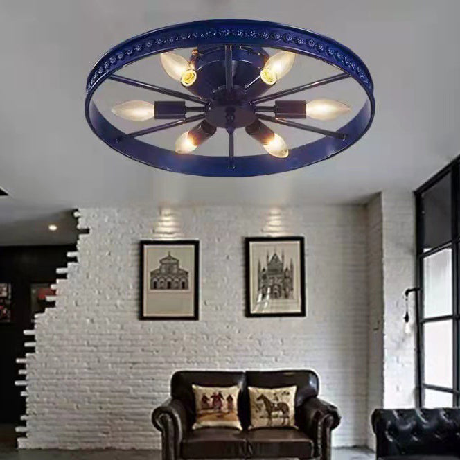Plafonnier contemporain industriel antique en fer avec abat-jour en roue à 6 lumières pour salle à manger 