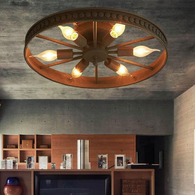 Plafonnier contemporain industriel antique en fer avec abat-jour en roue à 6 lumières pour salle à manger 