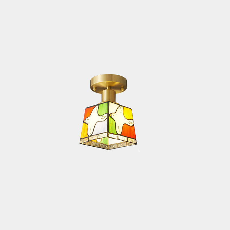 Lustre semi-encastré à 1 lumière avec vitrail carré traditionnel Tiffany Pigeon pour couloir 