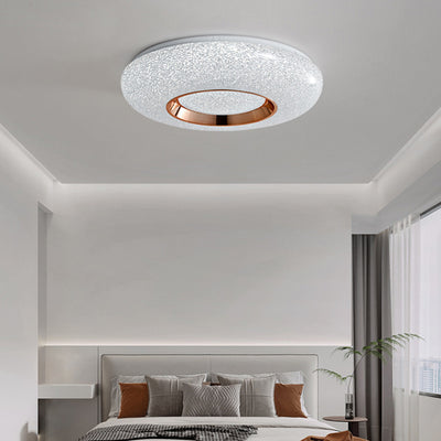 Contemporary Luxury Dazzling Crystal Sand Acrylic Geometric Ring LED Flush Mount Ceiling Light For Bedroom