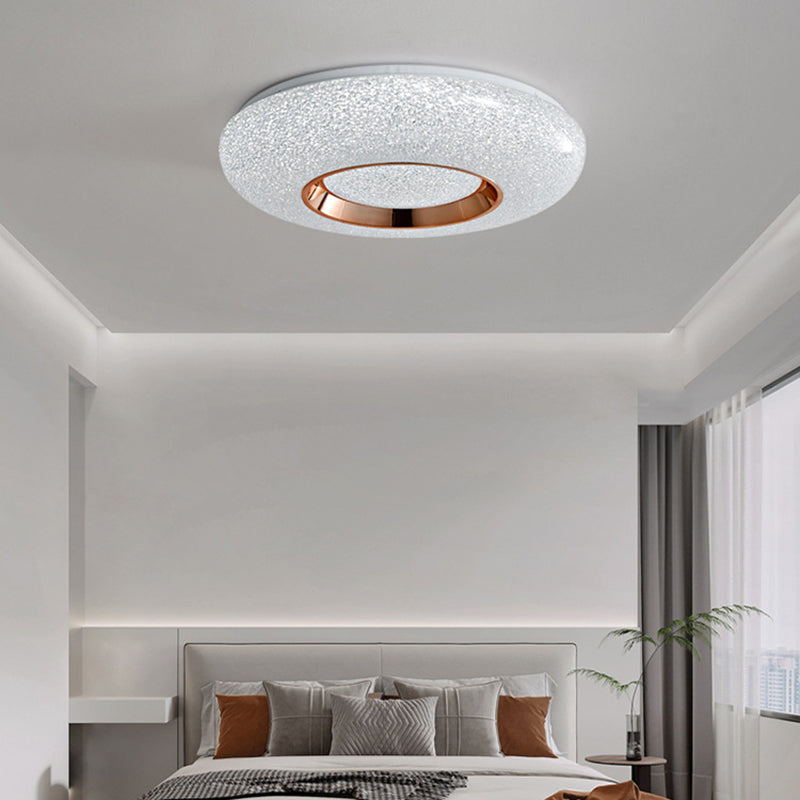 Contemporary Luxury Dazzling Crystal Sand Acrylic Geometric Ring LED Flush Mount Ceiling Light For Bedroom