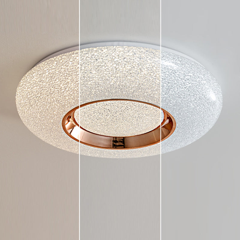 Contemporary Luxury Dazzling Crystal Sand Acrylic Geometric Ring LED Flush Mount Ceiling Light For Bedroom