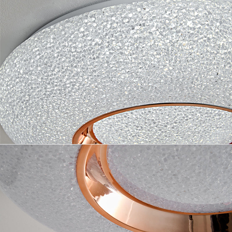 Contemporary Luxury Dazzling Crystal Sand Acrylic Geometric Ring LED Flush Mount Ceiling Light For Bedroom