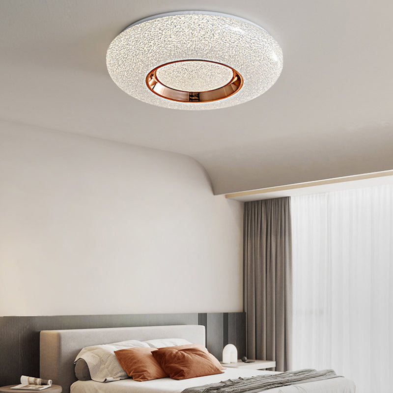 Contemporary Luxury Dazzling Crystal Sand Acrylic Geometric Ring LED Flush Mount Ceiling Light For Bedroom