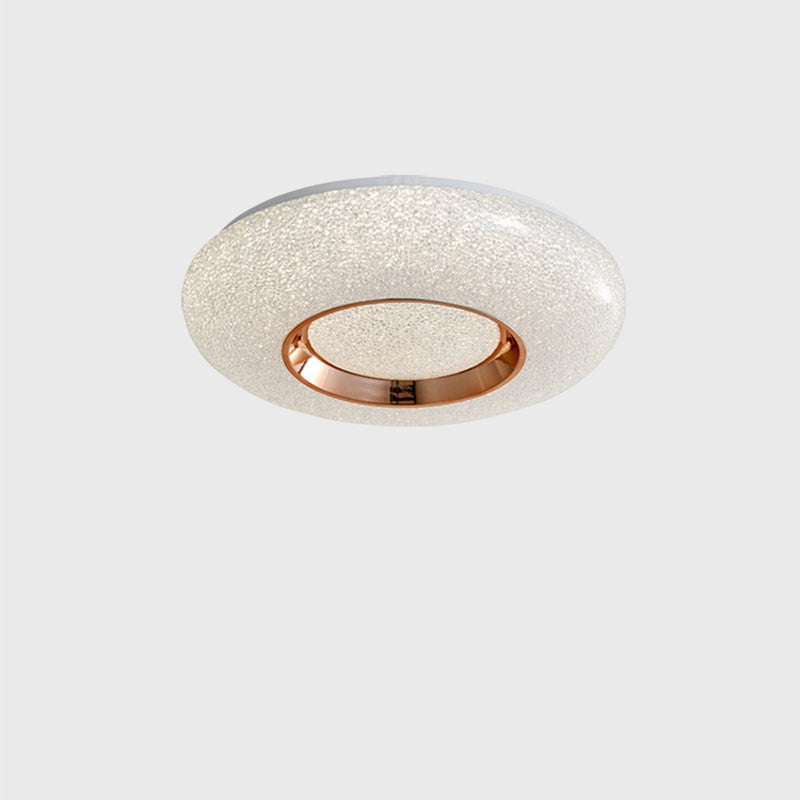 Contemporary Luxury Dazzling Crystal Sand Acrylic Geometric Ring LED Flush Mount Ceiling Light For Bedroom