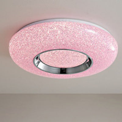 Contemporary Luxury Dazzling Crystal Sand Acrylic Geometric Ring LED Flush Mount Ceiling Light For Bedroom