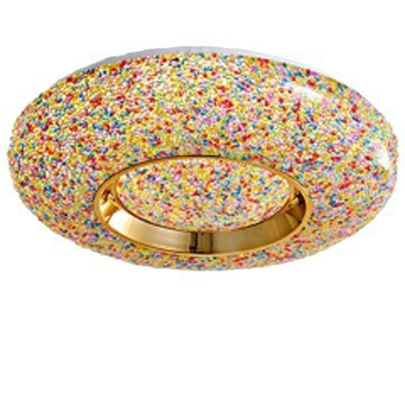Contemporary Luxury Dazzling Crystal Sand Acrylic Geometric Ring LED Flush Mount Ceiling Light For Bedroom