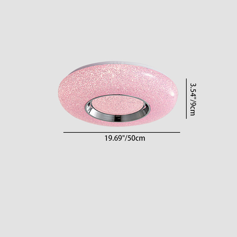 Contemporary Luxury Dazzling Crystal Sand Acrylic Geometric Ring LED Flush Mount Ceiling Light For Bedroom