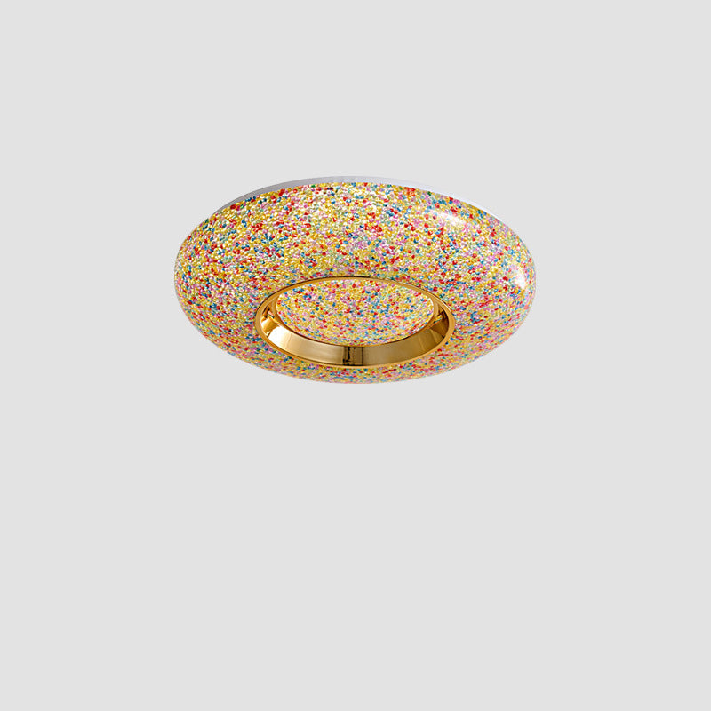 Contemporary Luxury Dazzling Crystal Sand Acrylic Geometric Ring LED Flush Mount Ceiling Light For Bedroom