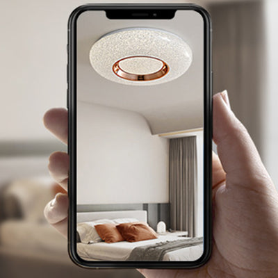 Contemporary Luxury Dazzling Crystal Sand Acrylic Geometric Ring LED Flush Mount Ceiling Light For Bedroom