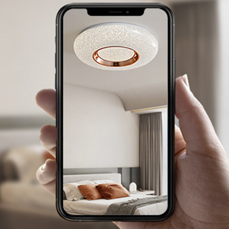 Contemporary Luxury Dazzling Crystal Sand Acrylic Geometric Ring LED Flush Mount Ceiling Light For Bedroom